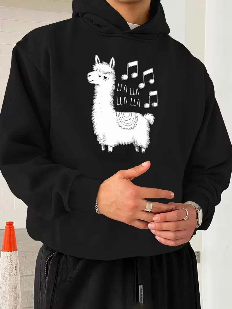 

Men's loose-fitting hooded sweatshirt, black street style pullover, American casual hooded shirt, suitable for Christmas gifts