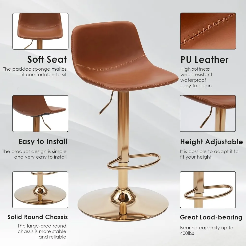 Verstellbare Barhocker im 2er-Set, moderne drehbare Barhocker aus der Mitte des Jahrhunderts, industrielle Barhocker mit Rückenstütztheke