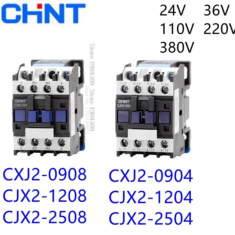 CHINT CJX2 0904 1204 2504 4NO 4 Pole 0908 1208 2508 2NO 2NC Magnetic AC Contactor 380V 220V 110V 36V 24V LC1