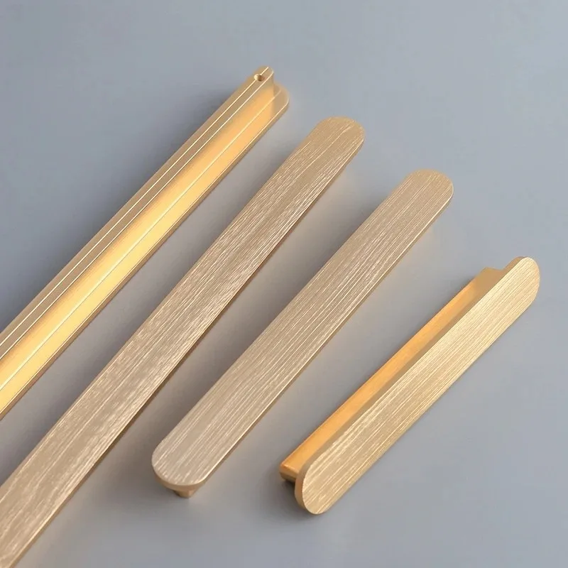 Modern Simple Brushed Gold Aluminum Alloy Furniture Pull Handles  Cabinet Wardrobe Closet Drawer TV Stand Handles Door Hardware