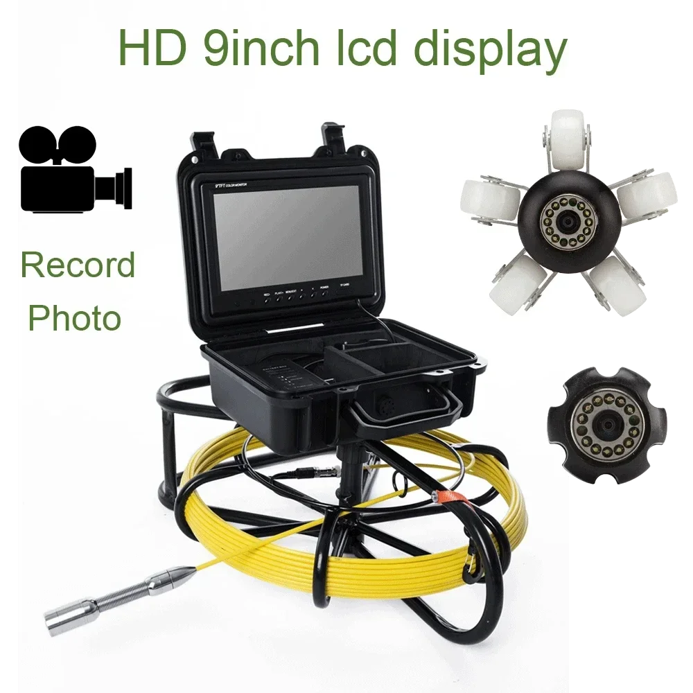 WP9600A Telecamera per endoscopio per condutture 9 "LCD Telecamera per ispezione tubi di scarico fognario 23mm regolabile 12 LED Visione notturna Cavo 20/30/50M