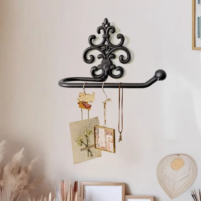 Toilet Paper Towels Wall Metal Frame European Style Cast Iron Retro Toilet Tissue Holder Household Storage Rack Decoration 5
