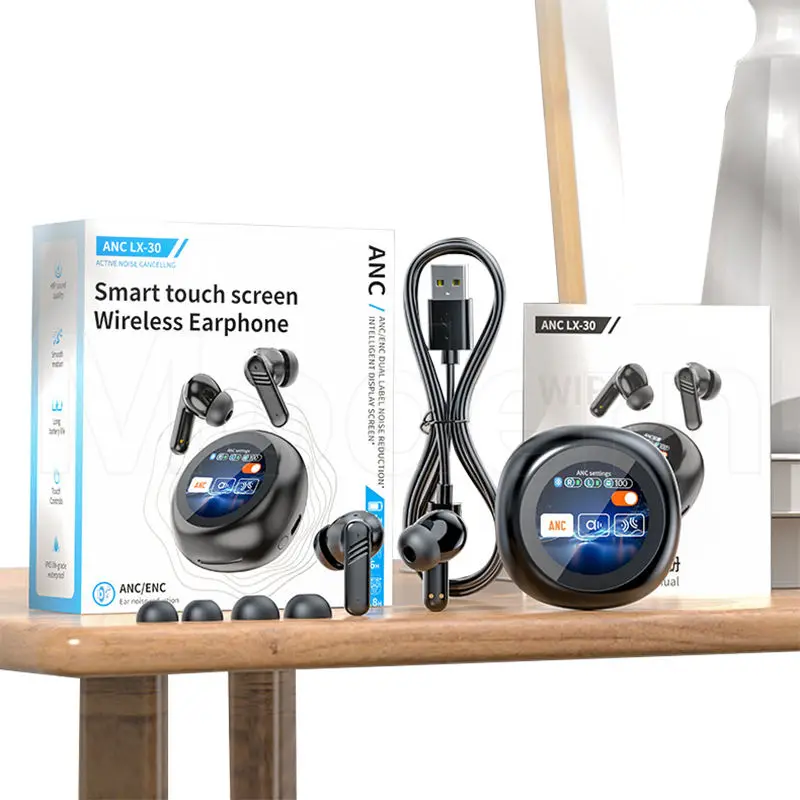 LX30 LX-30 In Ear Round Screen Earphones LCD Smart Touch Screen Earbuds with Noise Cancelling and 6 High-Value Headphone