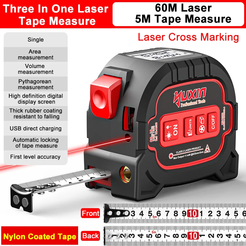 ZLLJMETER 3 في 1 ليزر Rangefinder 60 متر شريط القياس حاكم شاشة الكريستال السائل مع الخلفية مقياس مسافات جهاز قياس البناء #5