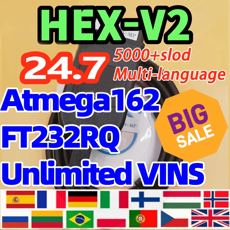 Multilingual Interface Update V24.7 Automotive OBD2 Scanner for Volkswagen Audi Skoda HEX V2 Car Cable Diagnostic Tool