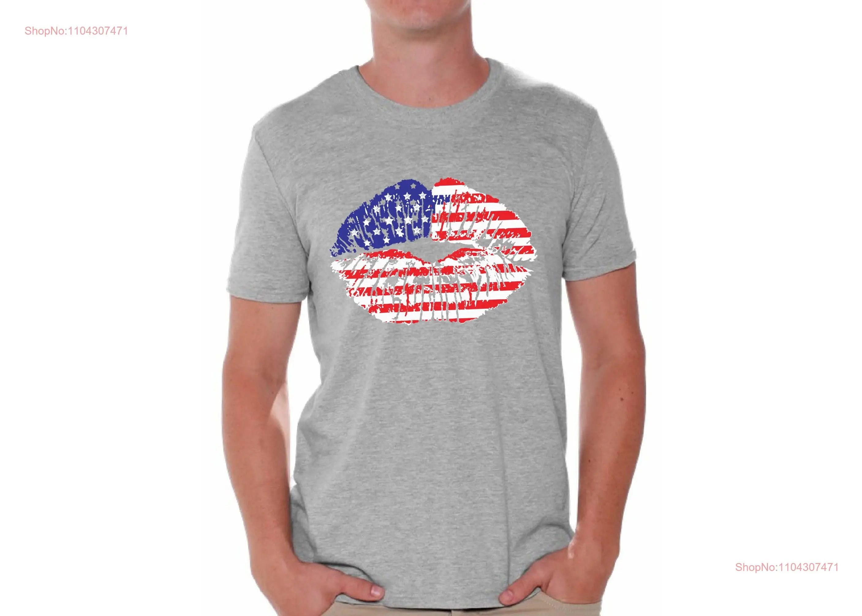 American Flag Lips T Shirt America Men 4th of July Independence Day Pride long or short sleeves