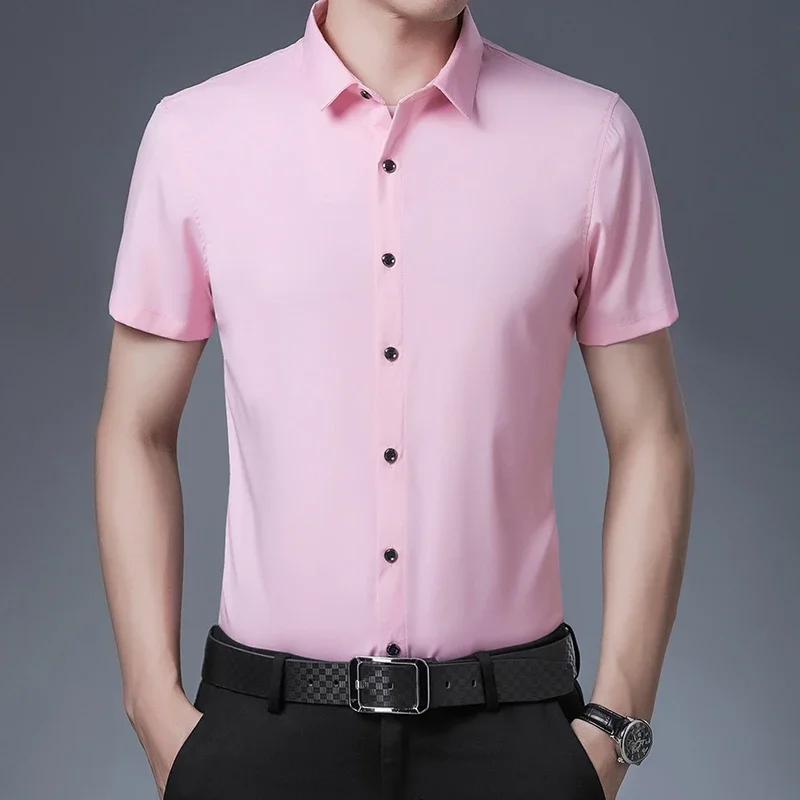 Men\'s Business Casual Solid Color Short Sleeved Shirt Non Ironing Comfortable Top