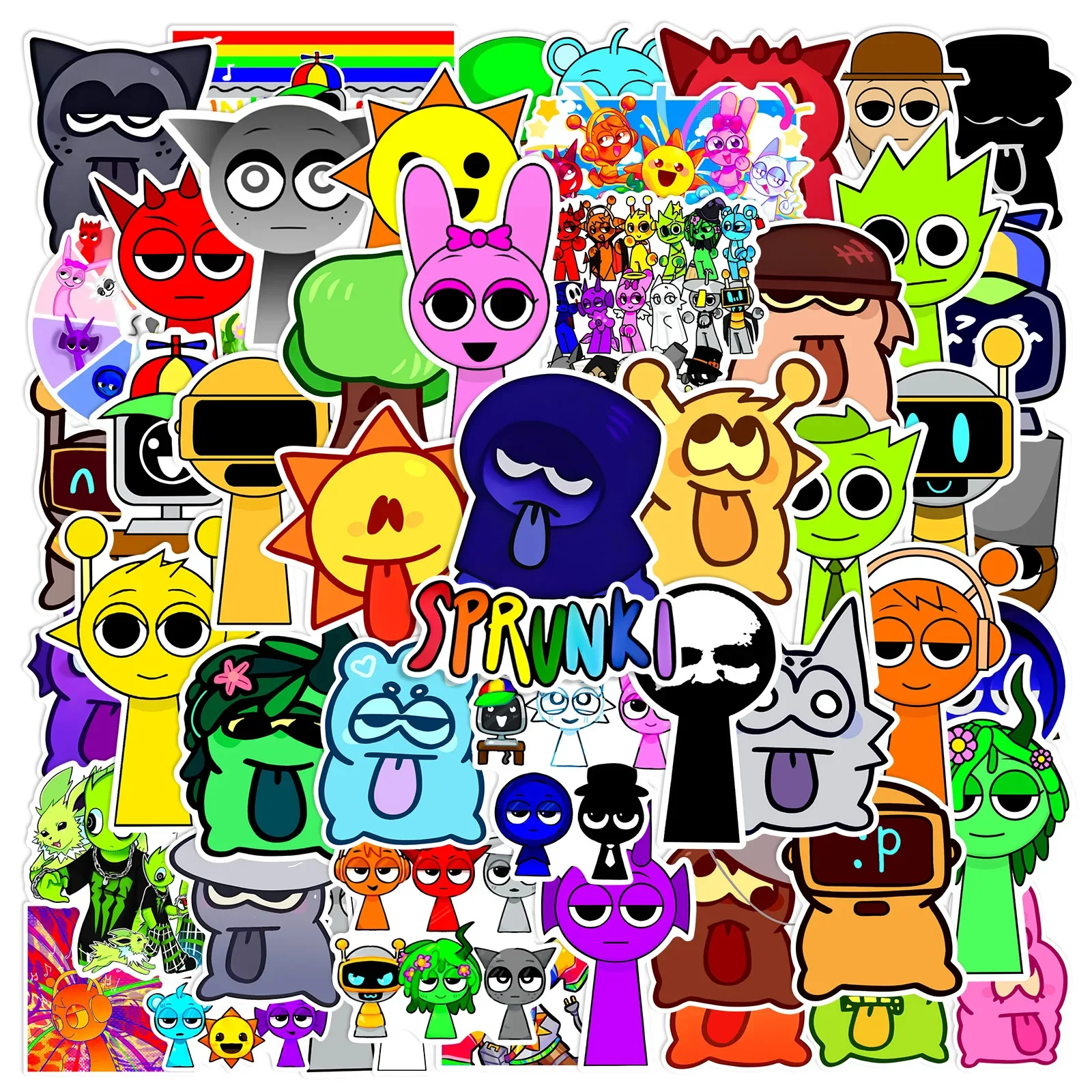 

2025 52Pcs/Set Sprunki Stickers Skateboard Notebook Fridge Phone Guitar Luggage Decal Sticker Toy
