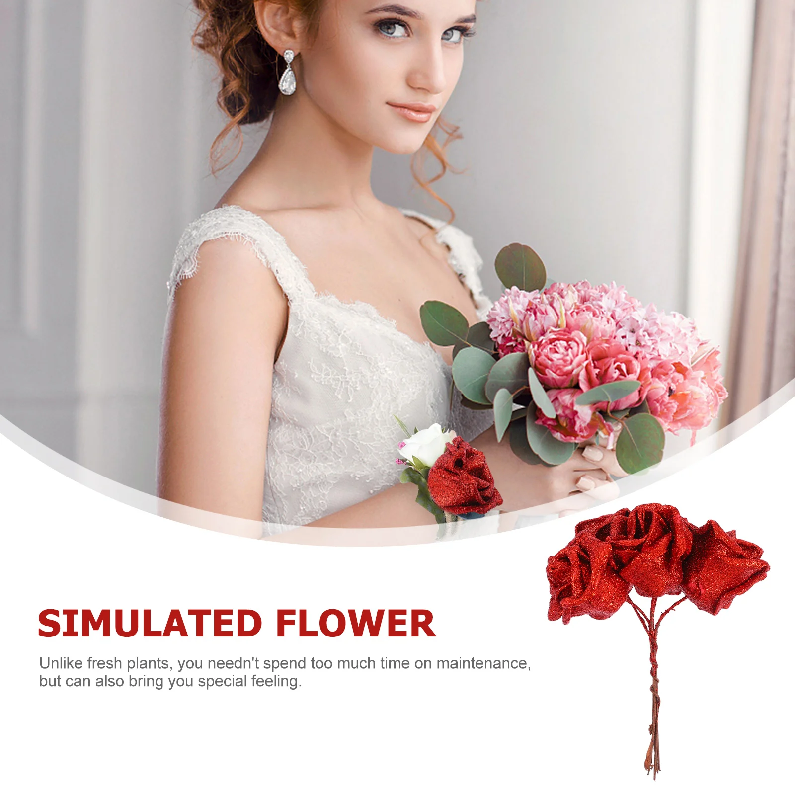 

50 Pcs Crystal Rose Artificial Flowers Realistic Wedding Simulated Fake Pe Mother