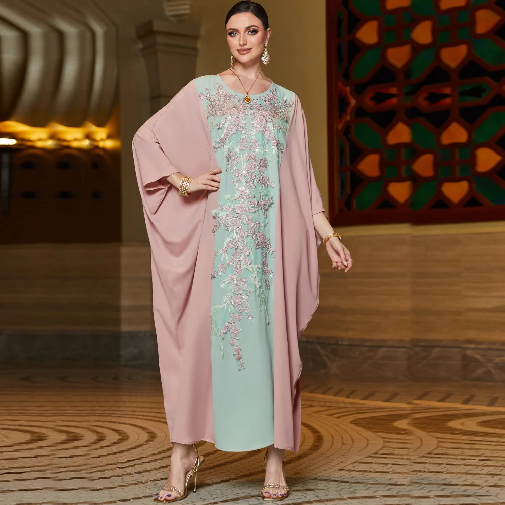 Eid Embroidery Sequin Party Dress for Women Ramadan Jalabiya Dress Muslim Abaya Maxi Robe Moroccan Caftan Party Vestidos 2023