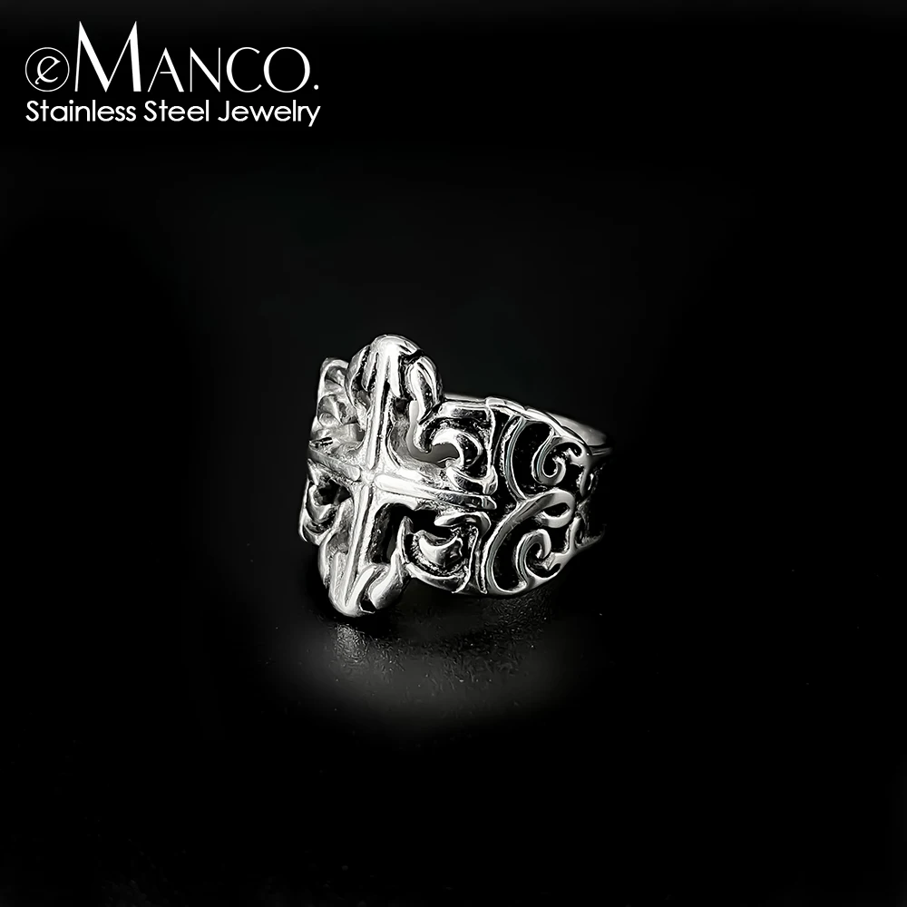 Image of EMANCO Vintage-Ring mit Blumenmuster, graviert, aus Edelstahl, coole Herrenringe, trendige Accessoires, Größen 7-10