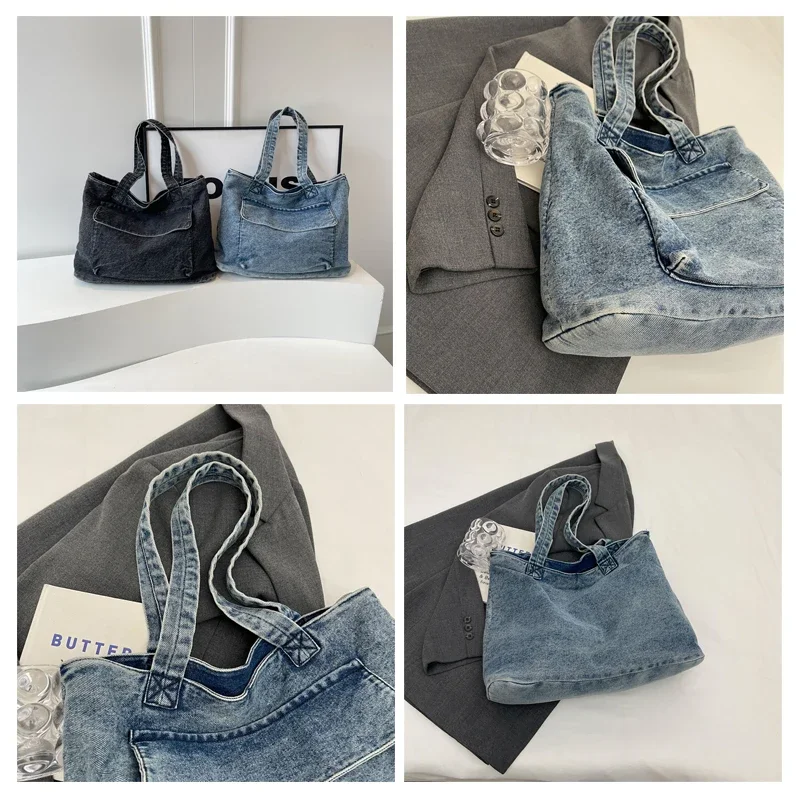 Big Denim Women\'s Bag 2024 New Jeans Tote Bag Y2K Canvas Shoulder Bag School Eco Bag Korean Shopping Female Commuter Handbag Sac