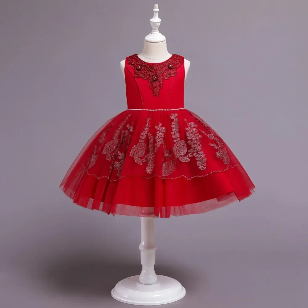 

Новинка 2023 года, сетчатое украшение с пайетками, пышное платье принцессы для дня рождения, милые и милые красные платья без рукавов для девочек