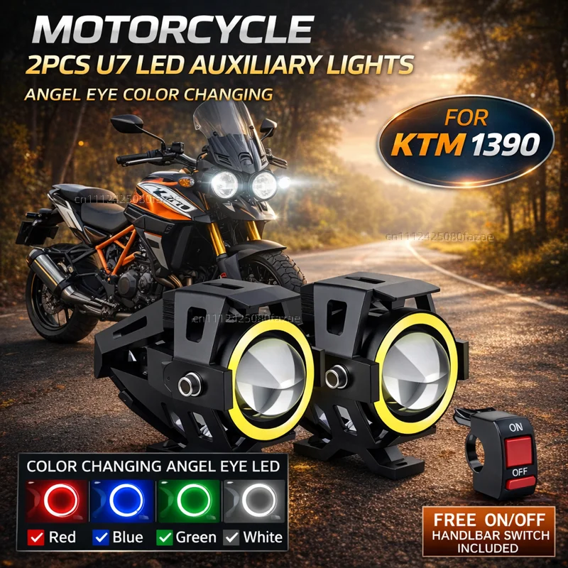 Waterproof Motorcycle LED Headlight 3000LMW U7 Motorbike LED Driving Fog Spot Light with Switch For KTM 1390 Super Adventure