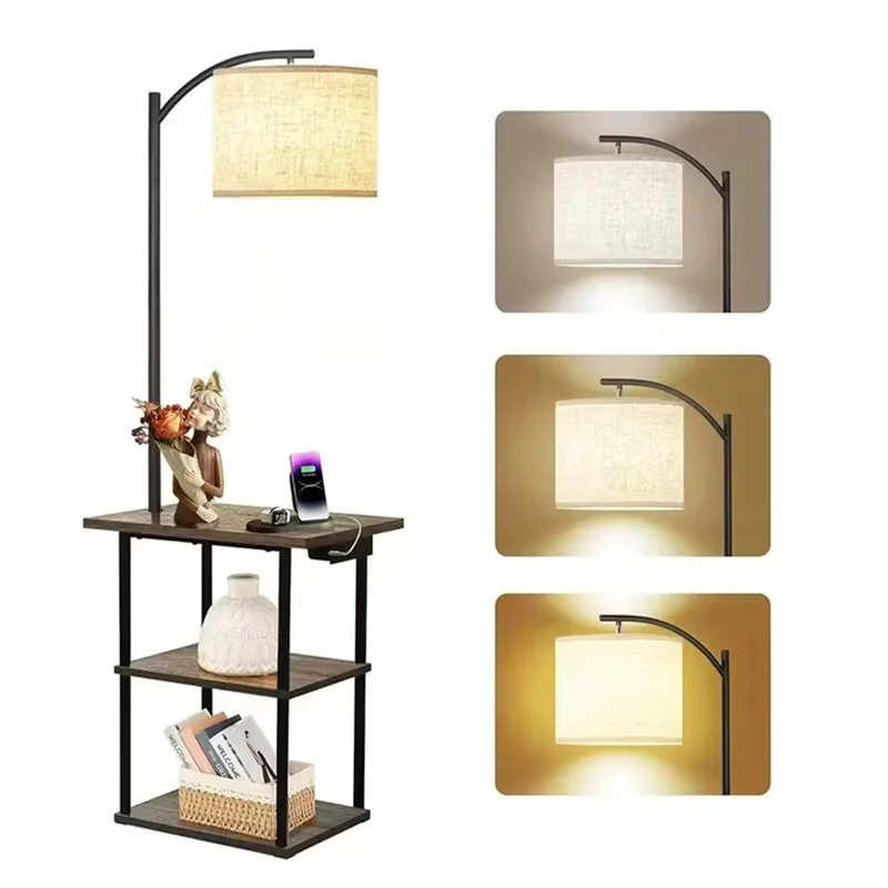 

Modern Side Table Floor with Shelf Type C AC Charging Station 3 Colors 9w Bedroom Living Room Light Emitting Diode Bulbs