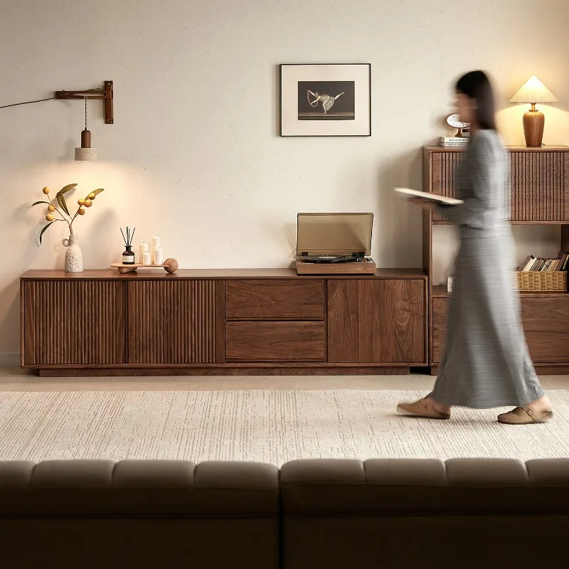 North American black walnut all-solid wood TV cabinet, living room household floor-to-ceiling video cabinet