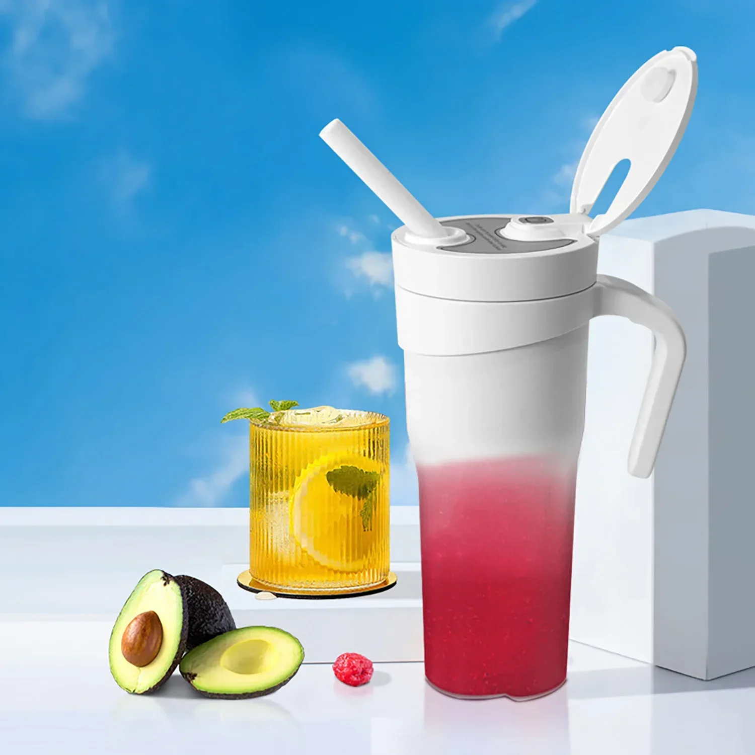 

Portable Electric Juicer Blender Cup, Wireless RechargeableMiniJuice Mixerwith6BladeDualCupforSmoothies,Vegetables, AndFruits