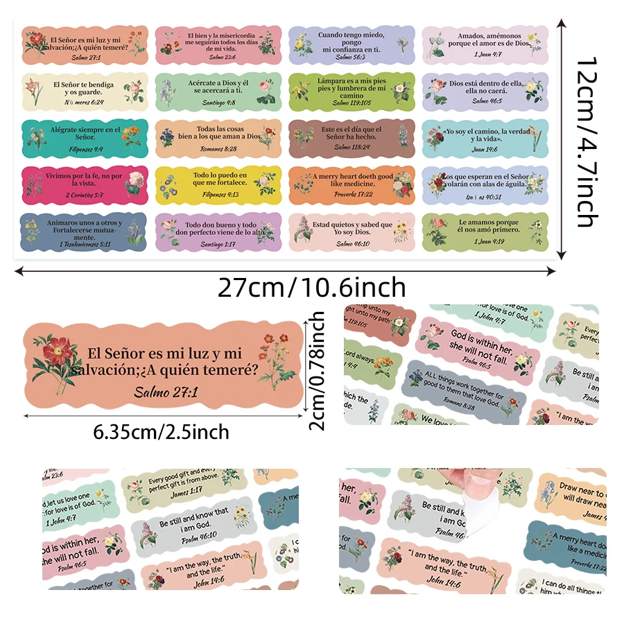 200 Pcs Bible Spanish Inspirational Stickers Colorful Flowers Bible Verse Stickers Christian Planner Religious Stickers