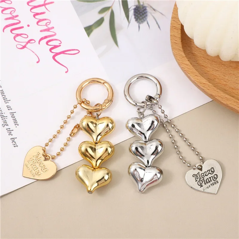 Y2k Sliver Heart Linked Chain Keychain Punk Metal Tassel Keyring for Women Car Key Handbag Moblie Phone Case Pendant Accessories