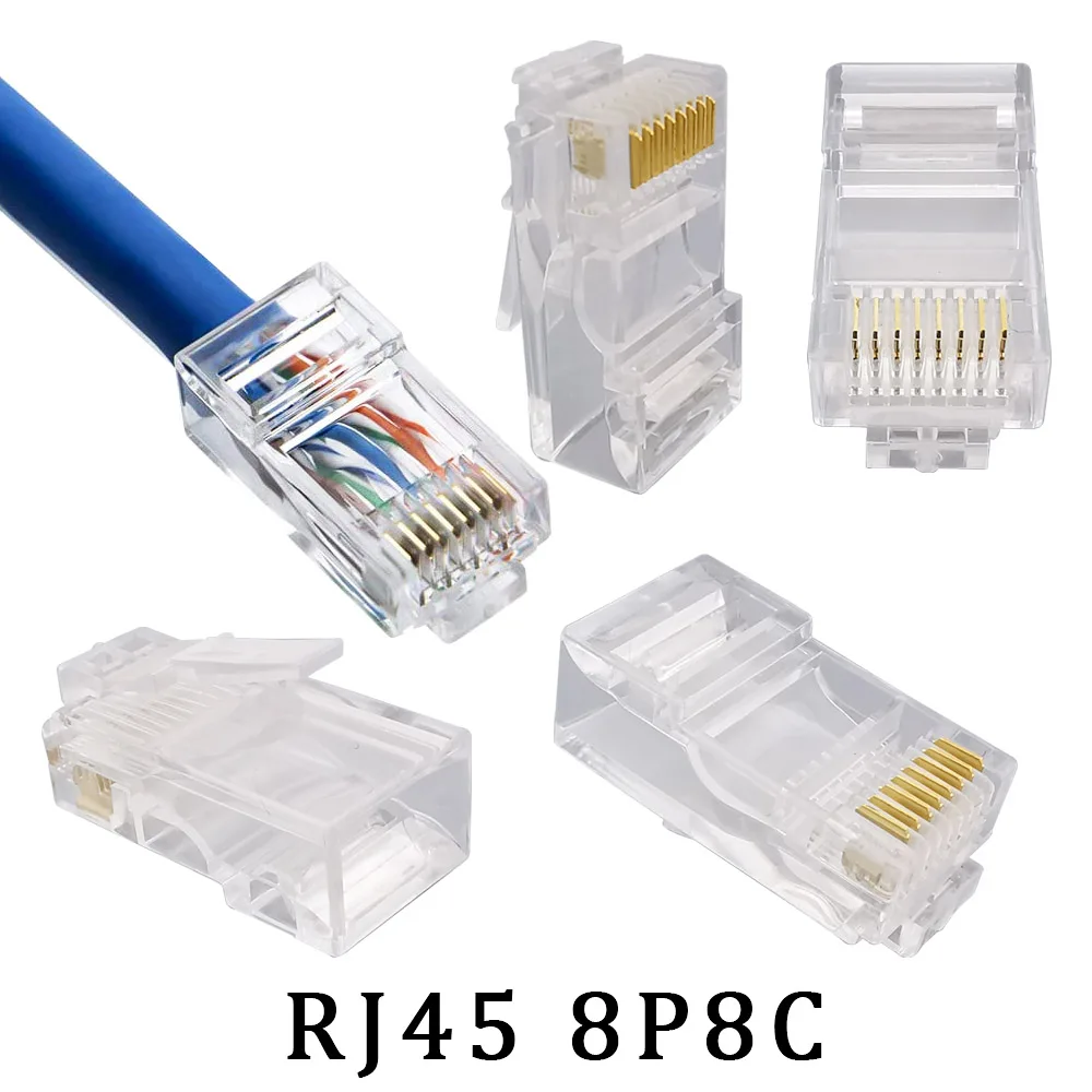

RJ45 8P8C Cable Plug Socket Adapter RJ-45 Ethernet Cables Crystal Heads RJ45 CAT5 CAT6 Modular Plugs Accessories 8P8C