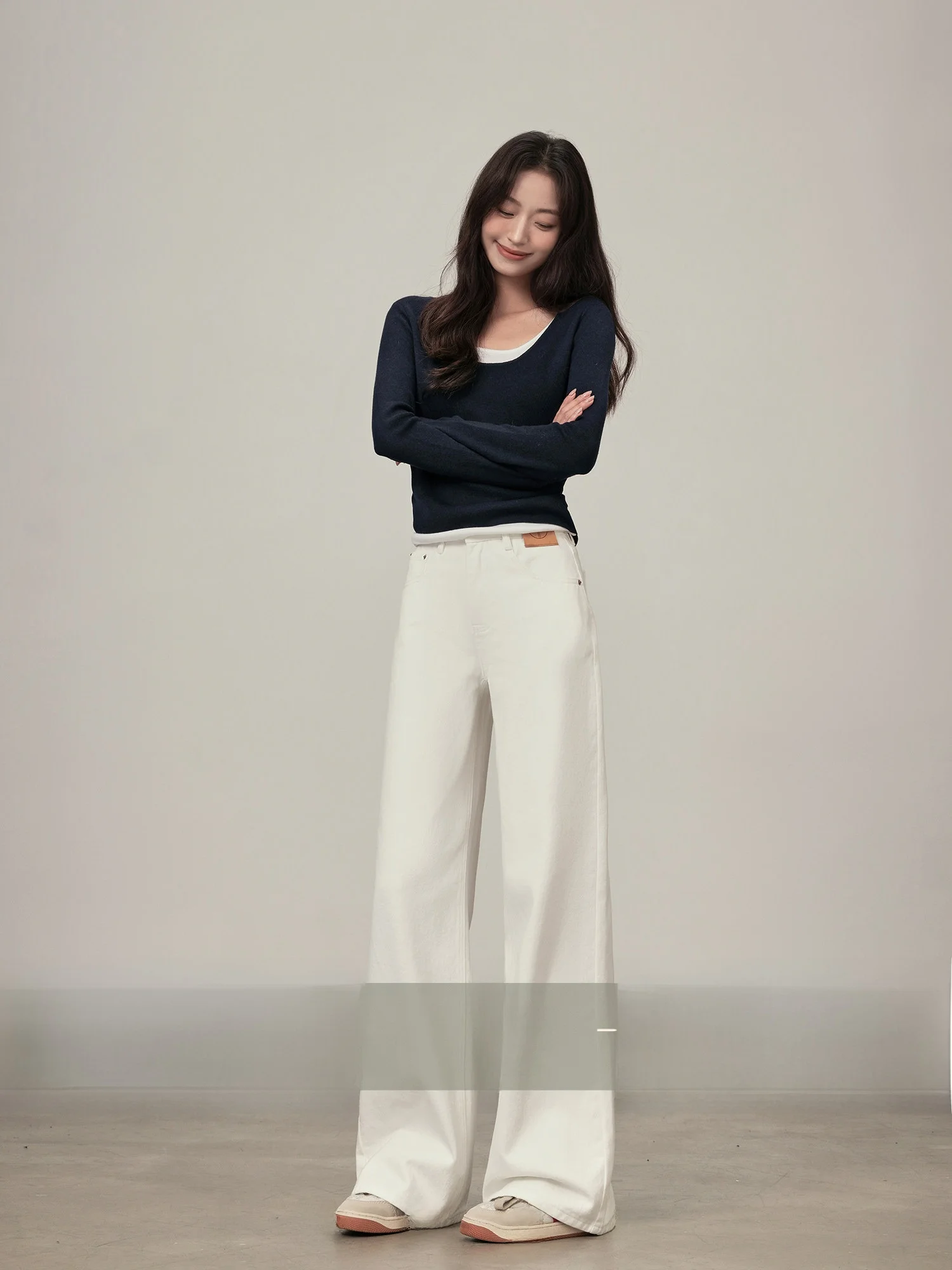 

White Wide Leg Jeans Women's Loose Fit High Waist Straight Cut Casual Cotton Stretch Denim Floor Length Slimming Trousers