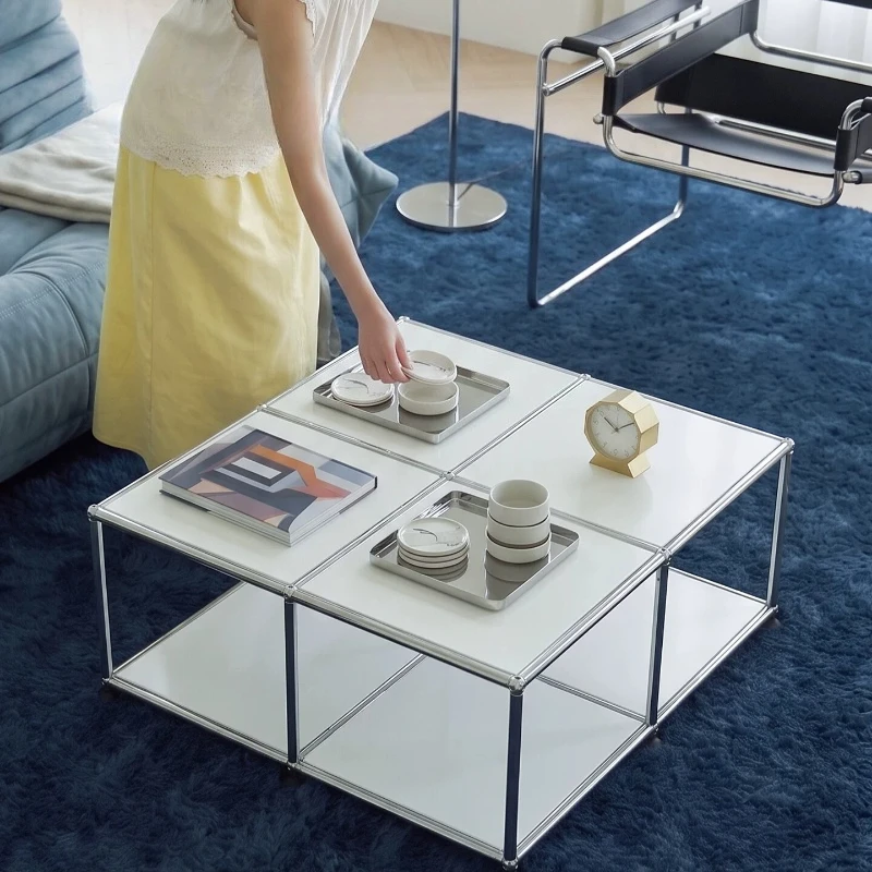 YJQ square coffee table module free combination high-end living room stainless steel coffee table