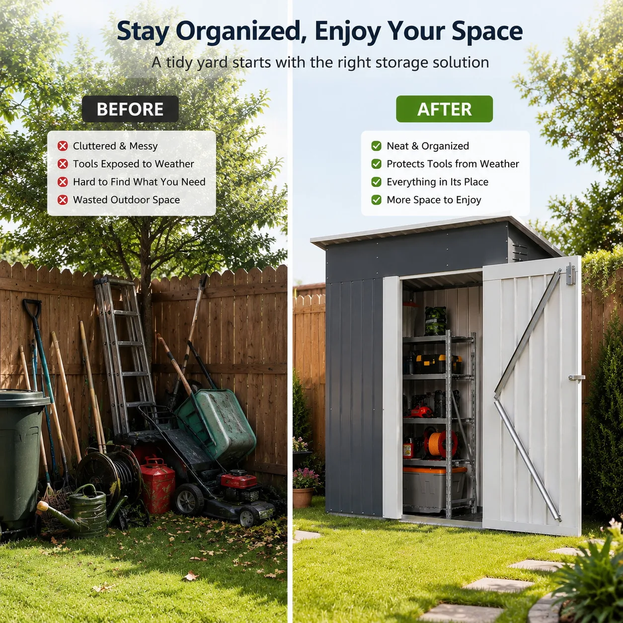 5x3 FT Metal Outdoor Storage Shed Small Garden Tool Shed with Lockable Door Weather Resistant Sloped Roof Ventilation for Backyard Patio Lawn Equipment Garbage Bin Storage