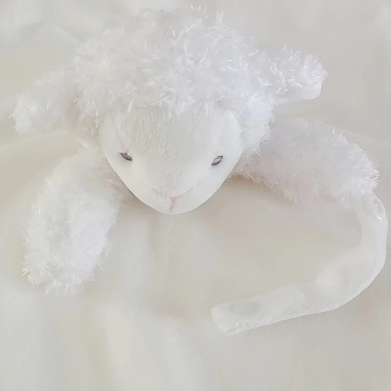 Baby Lamb Sheep ciuccio Holder White Plush Security coperta 14 pollici neonato ragazza Sleeping Comforter ciuccio Clips