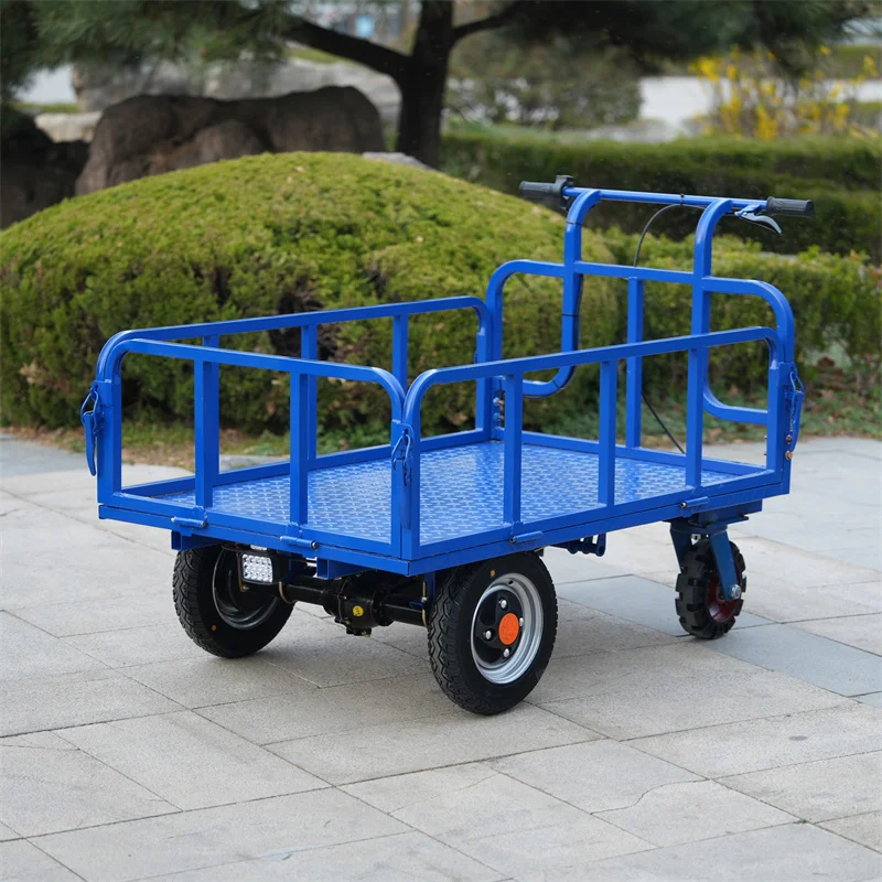 

Прямая продажа, сверхмощная электрическая транспортная тележка, железный четырехколесный планшетный грузовик, водонепроницаемая функция для наружного склада