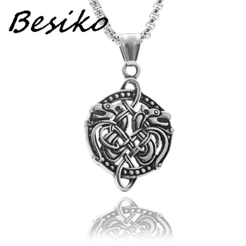 

Besiko Retro Hollow Double Horse Stainless Steel Pendant Necklace For Men's Irish Celtic Knot Viking Jewelry