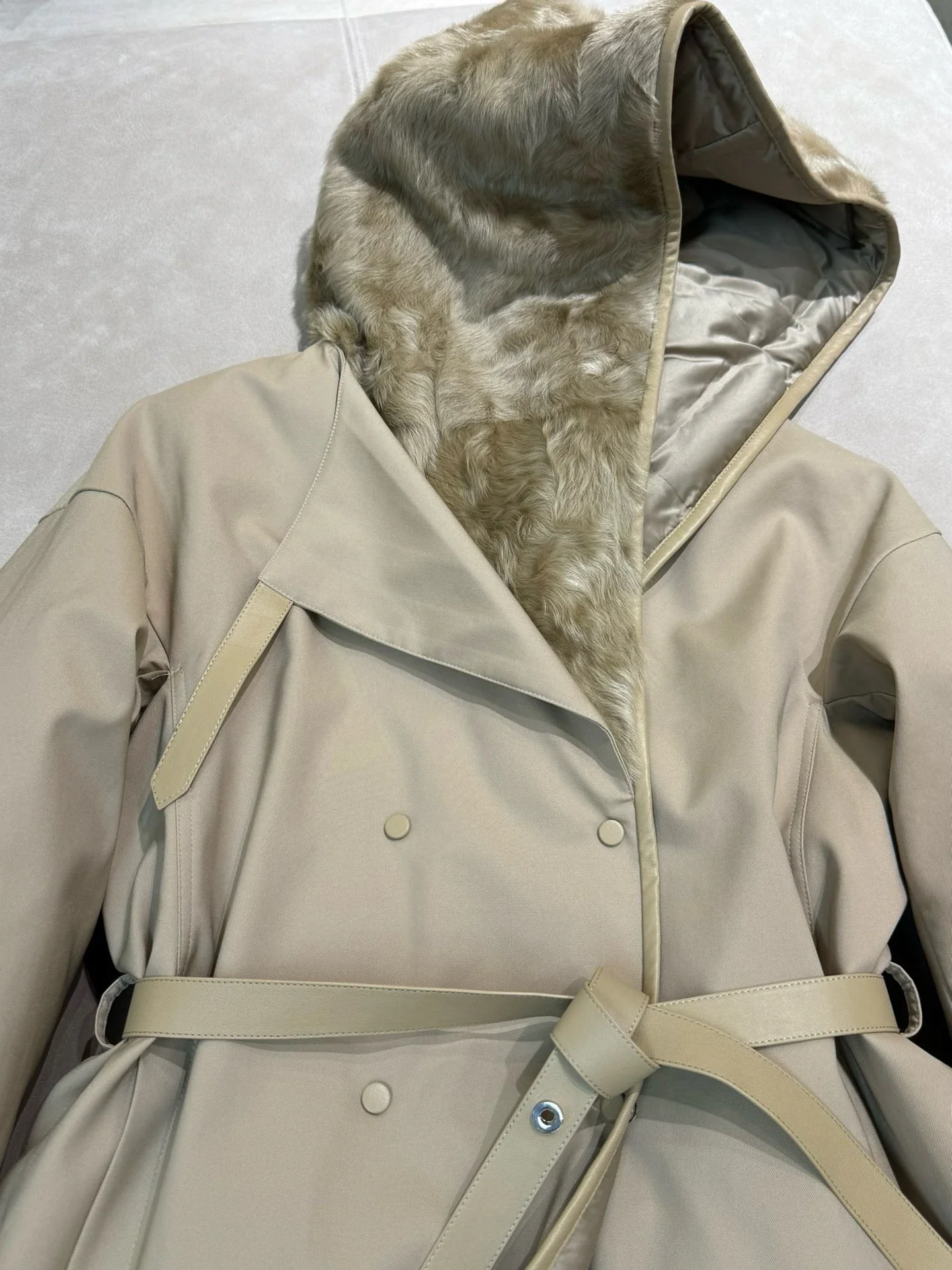 ฤดูหนาว L * P ผู้หญิง Goose Down Jacket REVERSIBLE Double Breasted แขนยาวหลวมหญิง Hooded Coat