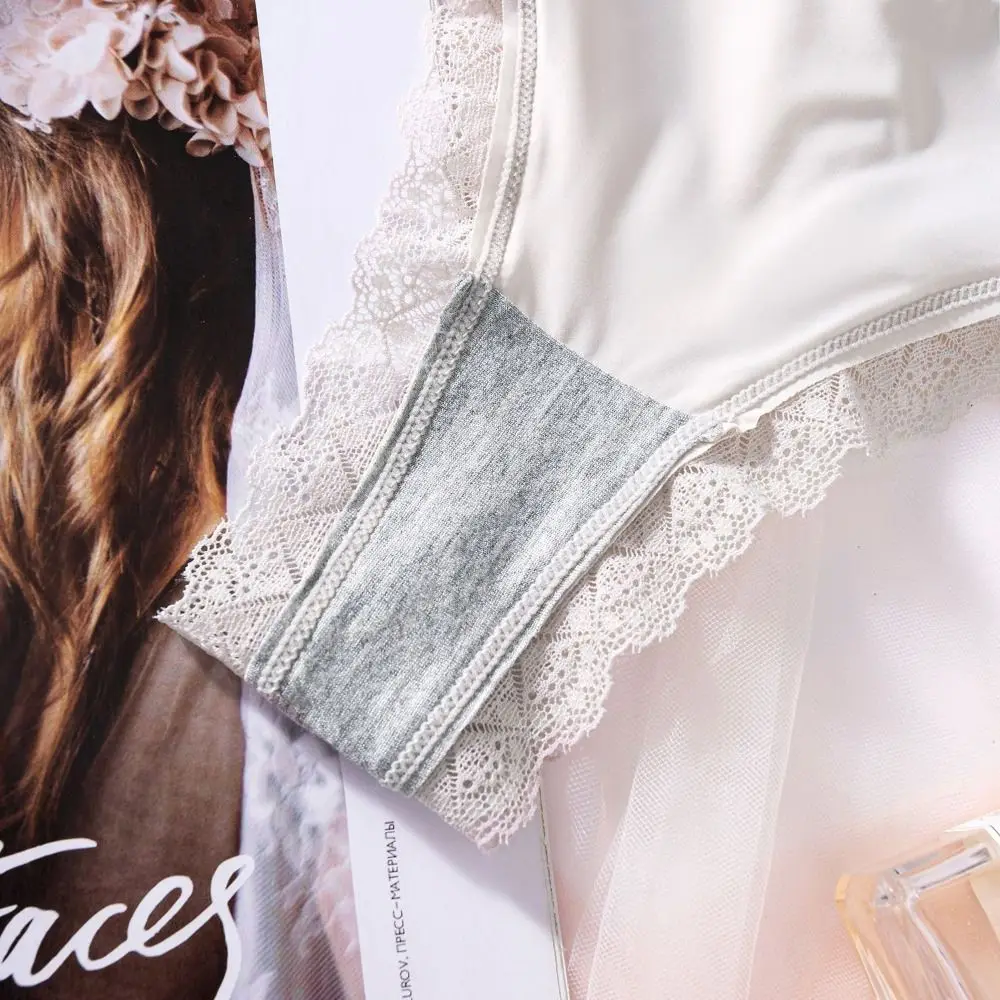 Doux sans couture glace soie culotte coton entrejambe string dentelle nœud slips taille basse femme Lingerie femmes été culotte dame