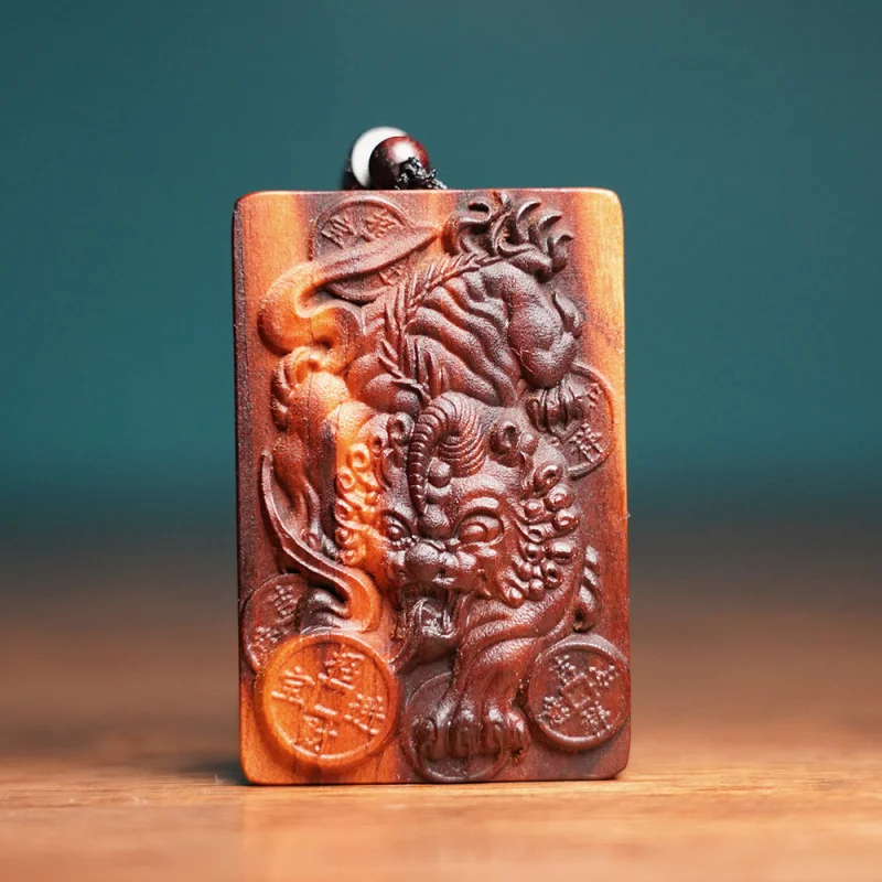

Lightning-striken peach wood natural aged material Pixiu pendant wooden plaque handcrafted double-sided finely carved for attrac