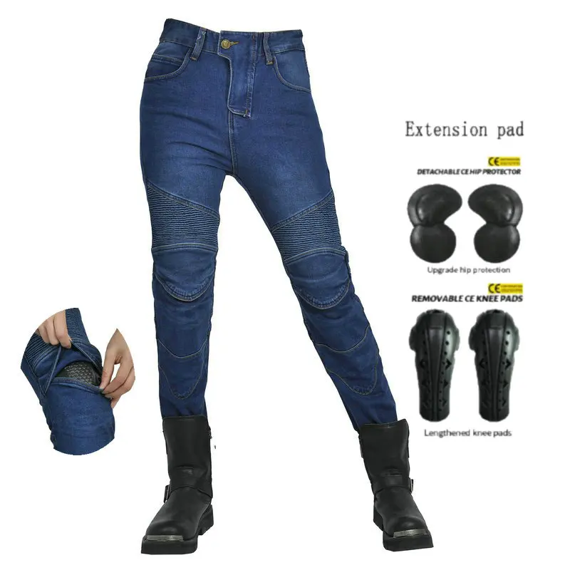 

Female Motorcycle Riding Jeans Motocross Knight Protection Pants Four Seasons Loose Straight Casual Protect Trousers For Women