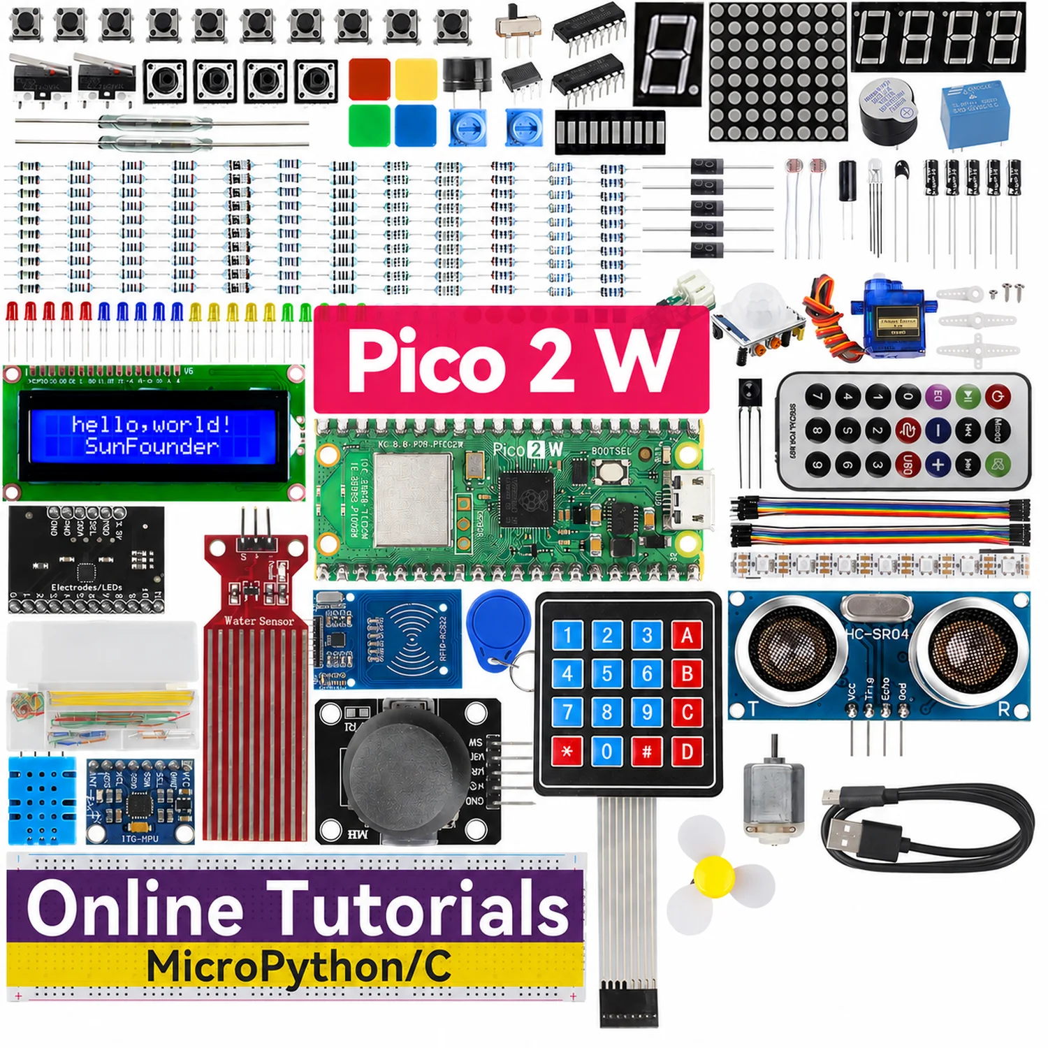 SunFounder Raspberry Pi Pico 2 W Ultimate Starter Kit with 110+Video Courses Online Tutorials, 96 Projects,MicroPython, C++