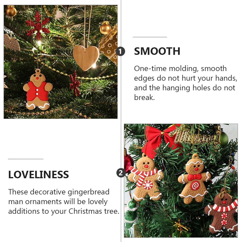 

18 Pcs Decoration Gingerbread Man Pendant Vintage Christmas Tree Ornament Brown Pvc Soft Glue
