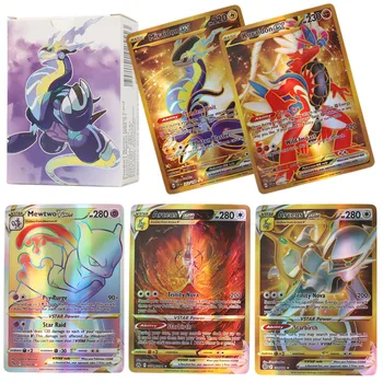 קלפי פוקימון הולוגרפיים Scarlet Violet EX Vstar Vmax GX באותיות באנגלית עם קשת Arceus Shiny Koraidon מתנה לילדים