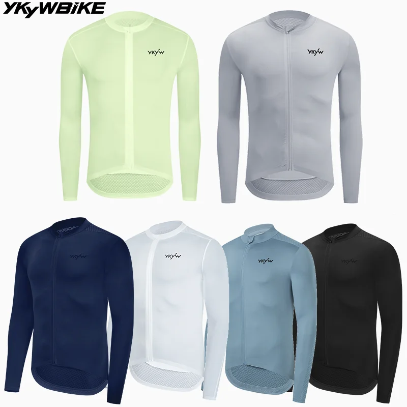 

YKYWBIKE Мужская велосипедная майка Pro Team с длинным рукавом для велосипеда с длинным рукавом YKK на молнии Легкая весенняя рубашка для шоссейного велосипеда MTB