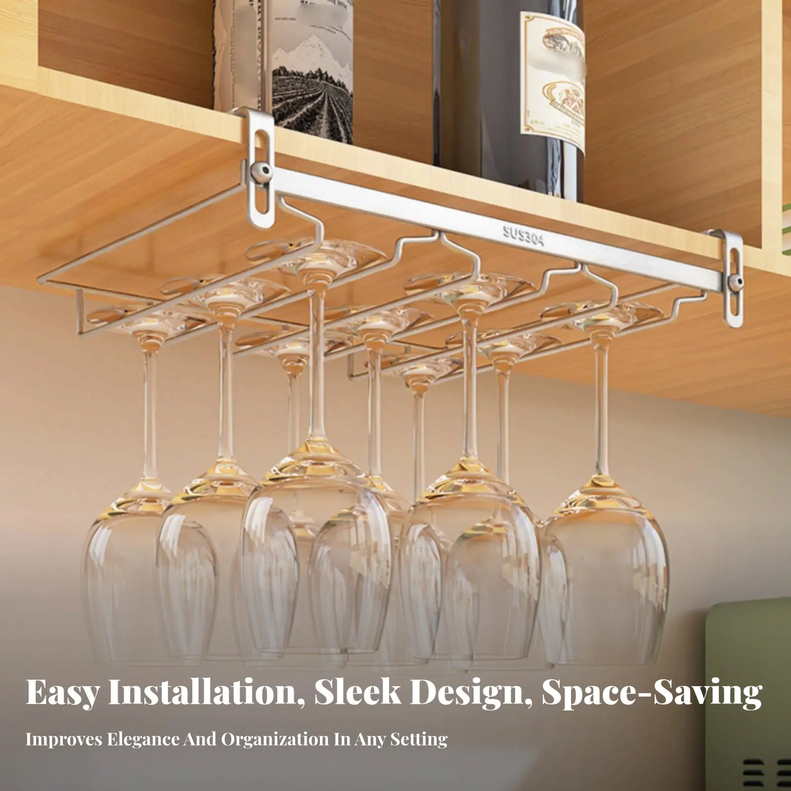 

Stainless Steel Vino Glass Hanger Space Saving Hanging Stemware Holder Inverted Glass Storage Rack Long-Lasting Bar Accessory