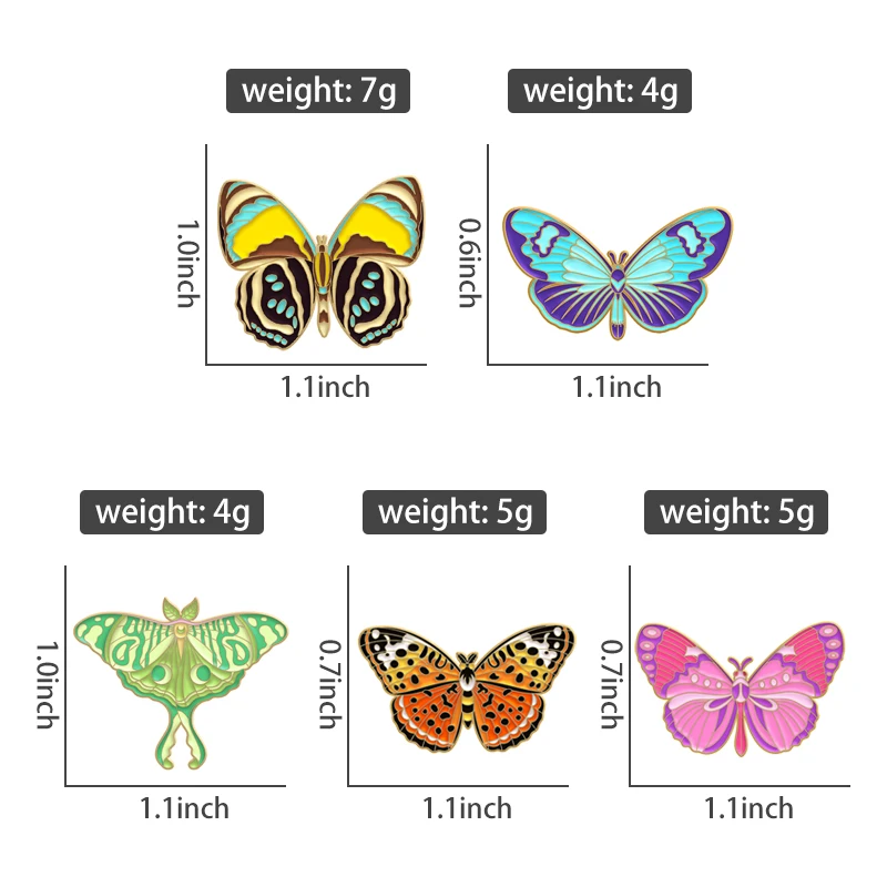 Butterfly Enamel Pins Chinese Moon Moth Brooches Insect Badges Pin Nature Jewelry Accessories Gift for Children Friends