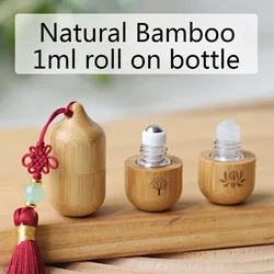 1ml Natural Bamboo Roller Bottle with Tassels Portable Cute Capsule Shaped Pendant Roll on Bottle Mini Car Perfume Bottle