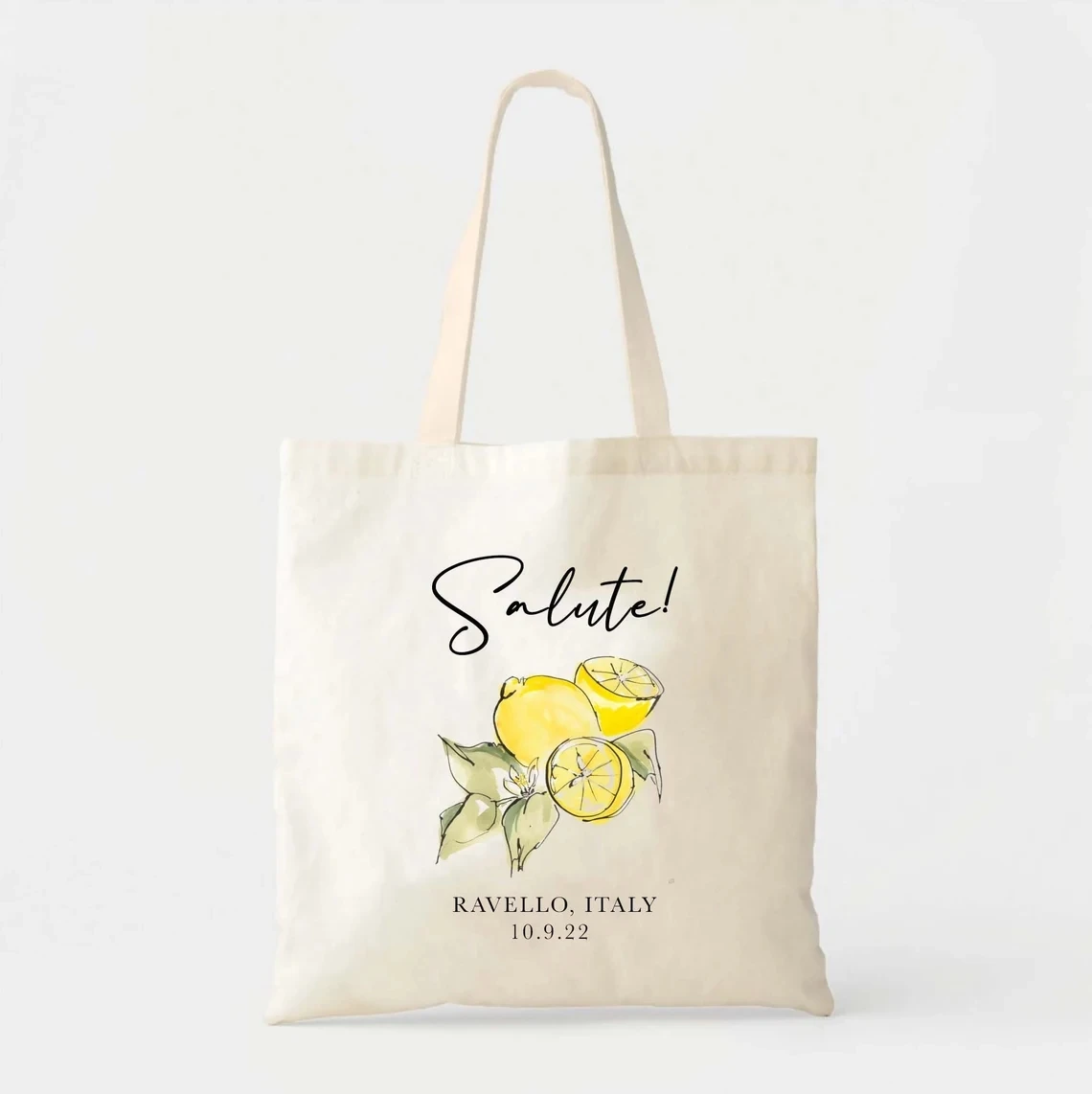 Salute Italy Wedding Tote Bag - Custom Totes - Destination Wedding Welcome Tote - Italian Wedding - Citrus Wedding Favor - Lemon