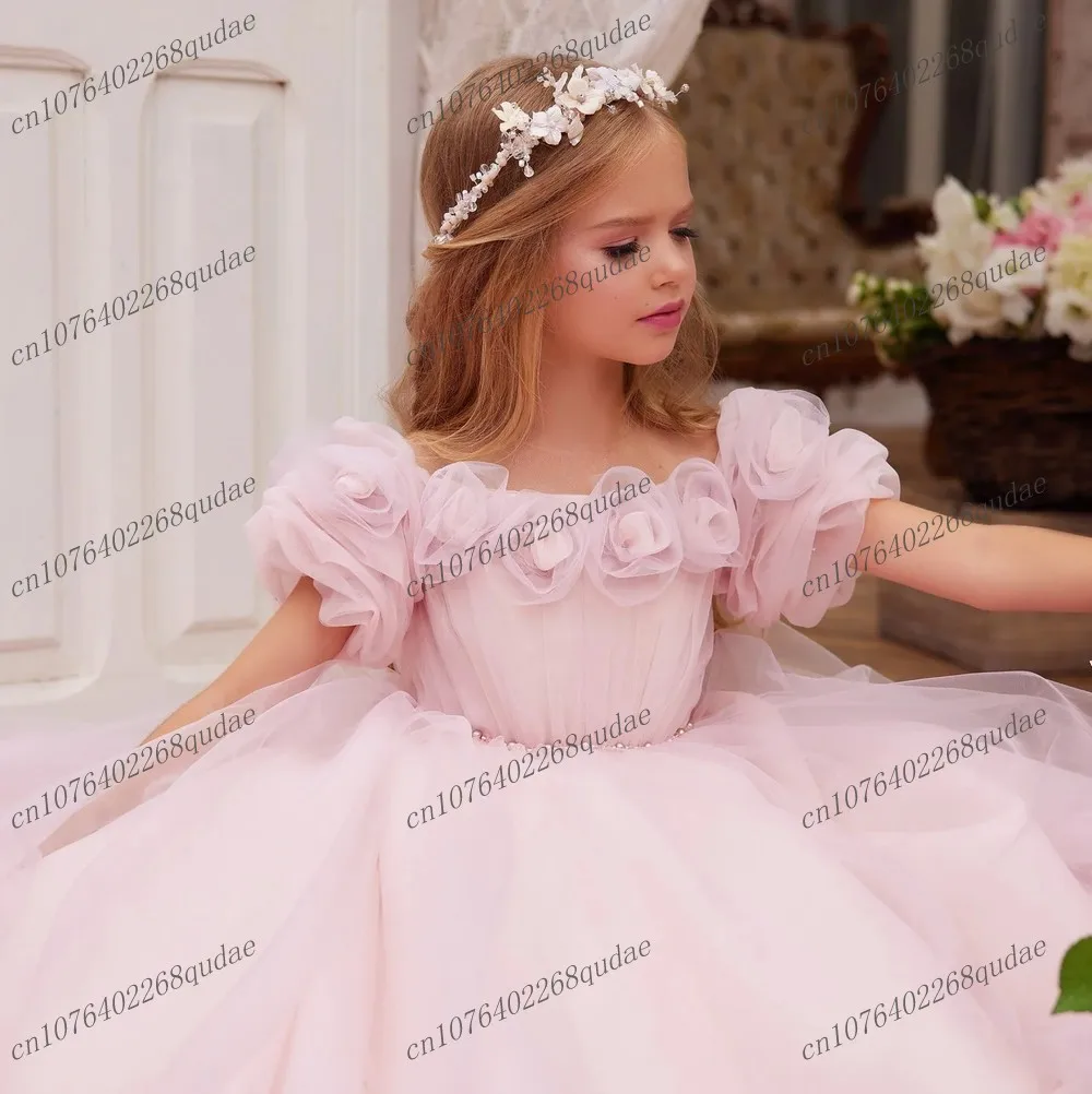 New Beautiful Pink Tulle Sleeveless Flower Girl Dresses Princess Dress First Communion Dress Toddler Baby Gown Custom Made