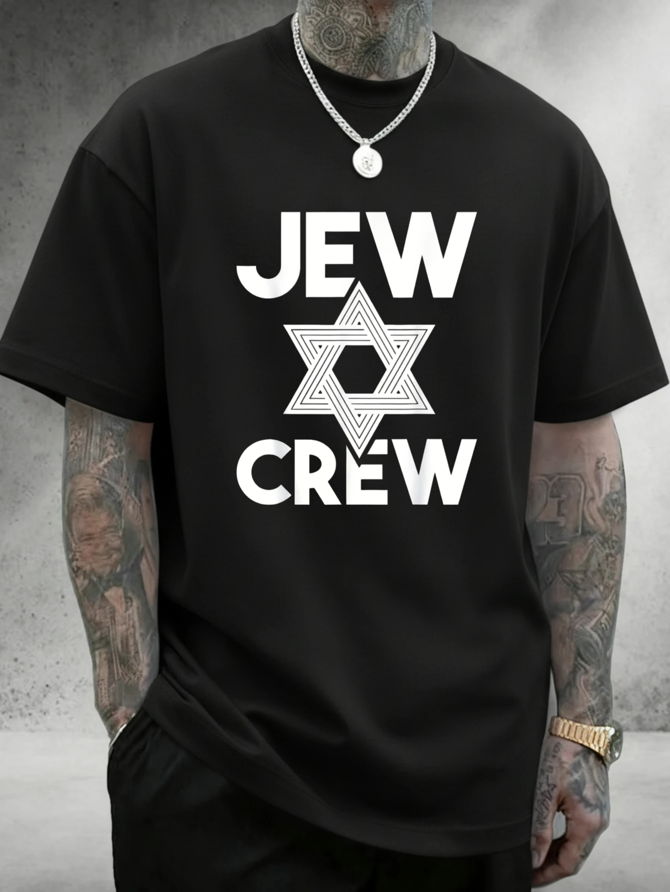 1 Stück JOOCAR Jew Crew Star Of David Grafik-T-Shirt, lässiges Baumwoll-T-Shirt für alle Jahreszeiten, Rundhalsausschnitt, weicher, dehnbarer, atmungsaktiver Kurzarm, modisches Streetwear-Oberteil mit