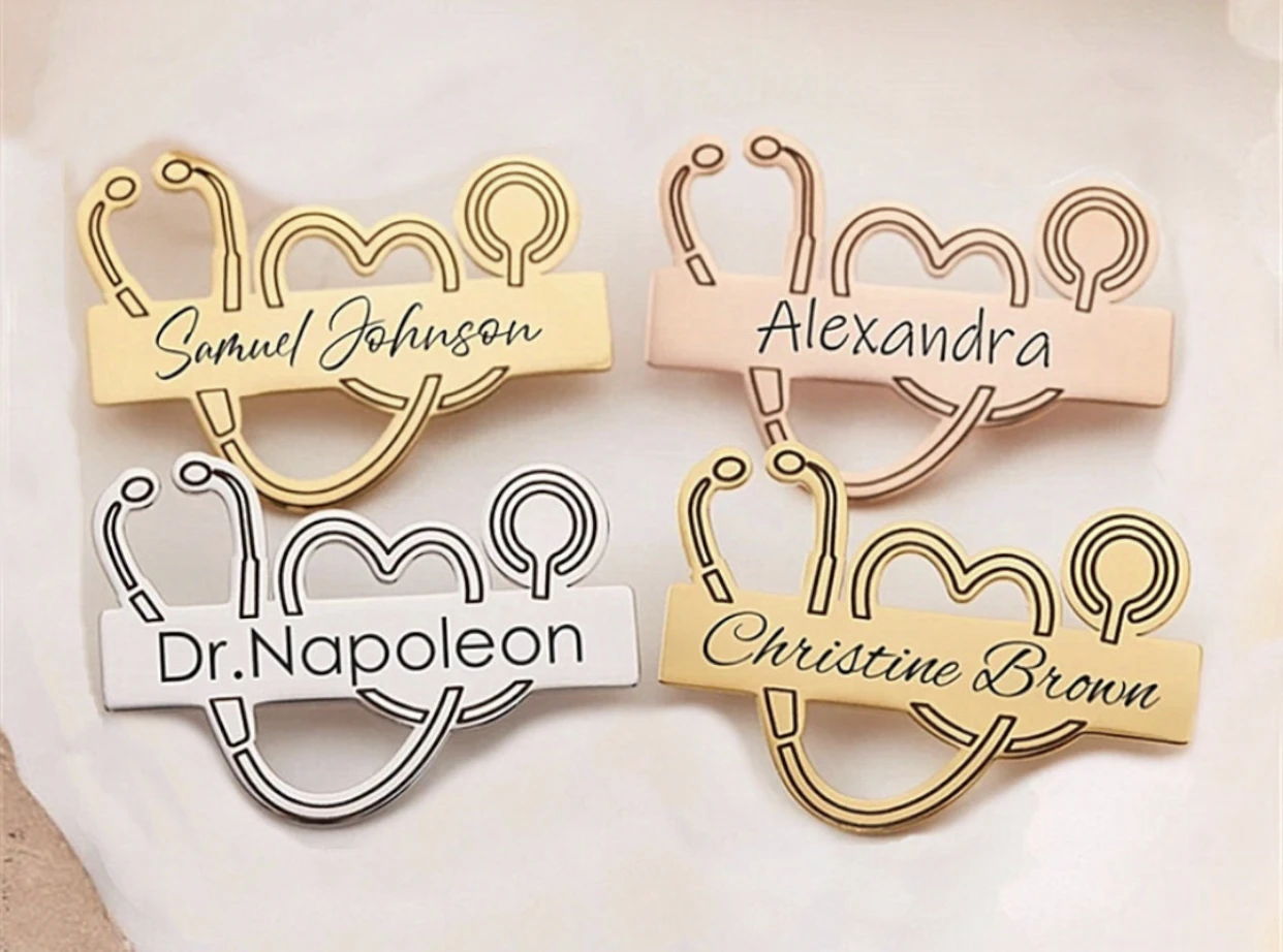 Custom Name Stethoscope Brooch 30x40mm Personalized Stethoscope Brooch Gift