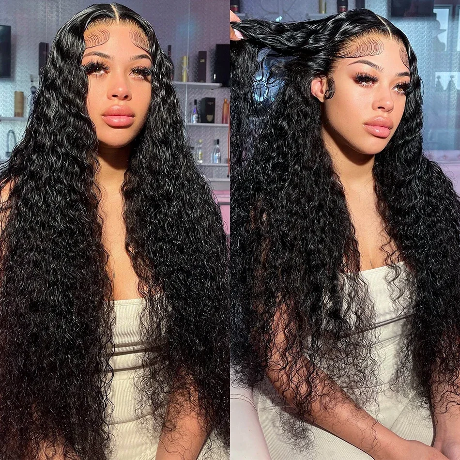 

Brazilian 40Inch Deep Wave 13x4 Lace Frontal Human Hair Wigs 13x6 Water Curly Remy Lace Front Wigs Preplucked For Women On Sale