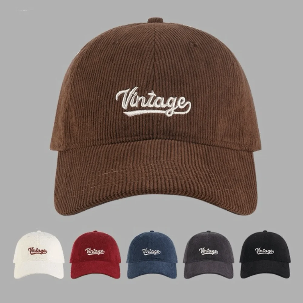 

Adjustable Vintage Letter Embroidery Cap Korean Corduroy Men Women Baseball Cap Versatile Solid Color Snapback Hat Teenagers