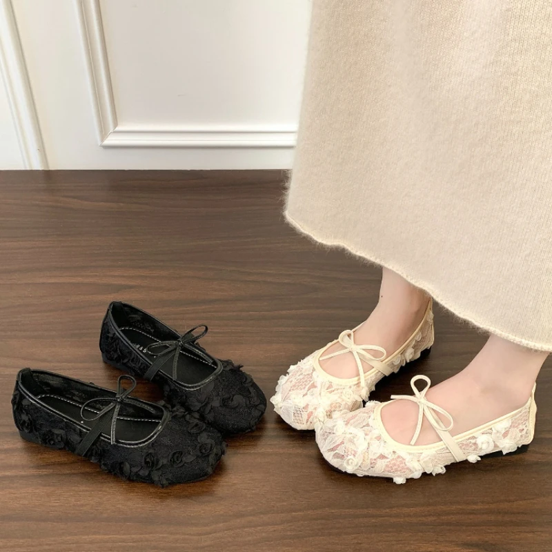 

Designer Spring Lace Flower Women Mary Jane Shoes Fashion Slip on Comfort Street Style Soft Sole Female Dress Flats Shoes