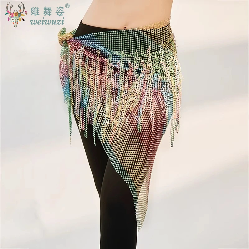 Sciarpa da donna per danza del ventre con diamanti, squisita nappa, scialle, cintura in vita, catena, vestito rave, costume di scena, pratica di abbigliamento da ballo