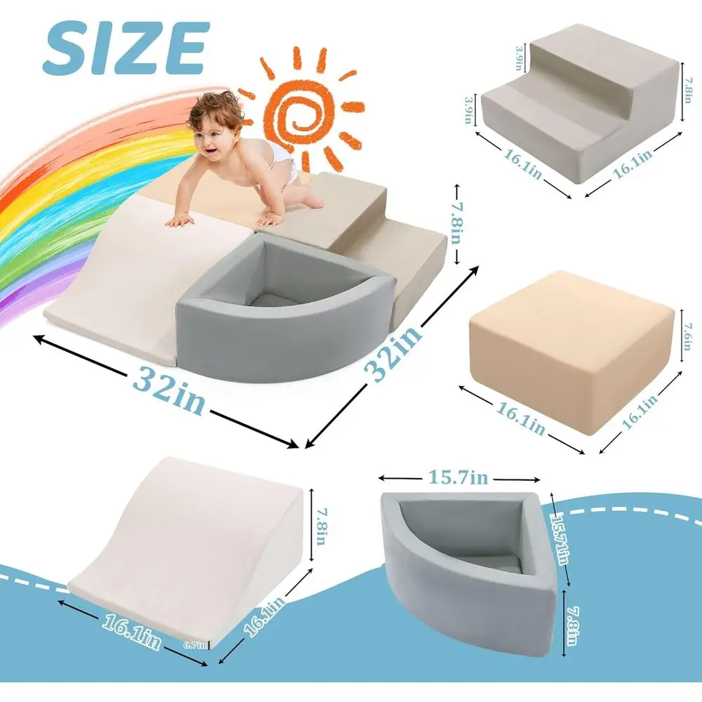 Toddler 4-Piece Foam Climbing Set: Soft Velvet Blocks for Crawling, Sliding, and Indoor Play